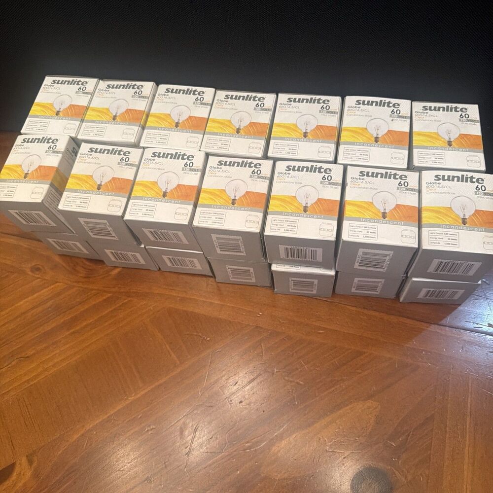 NOS Sunlite 60W G16.5 Clear Globe Incandescent Bulbs E12 Base Rare Lot of 28